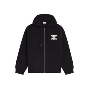 Celine Men Hooded Cardigan In Ribbed Wool